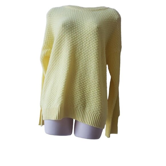 WORKSHOP REPUBLIC CLOTHING KNIT  YELLOW  SPLIT LONG SLEEVE SWEATER SIZE LARGE - Picture 1 of 7